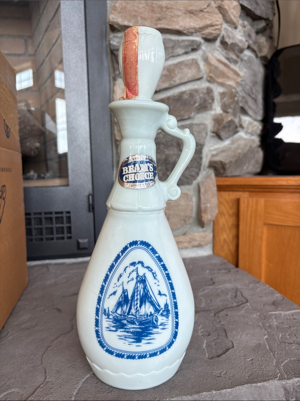 Beam’s Choice Ceramic Decanter with Blue Sailboat Motif